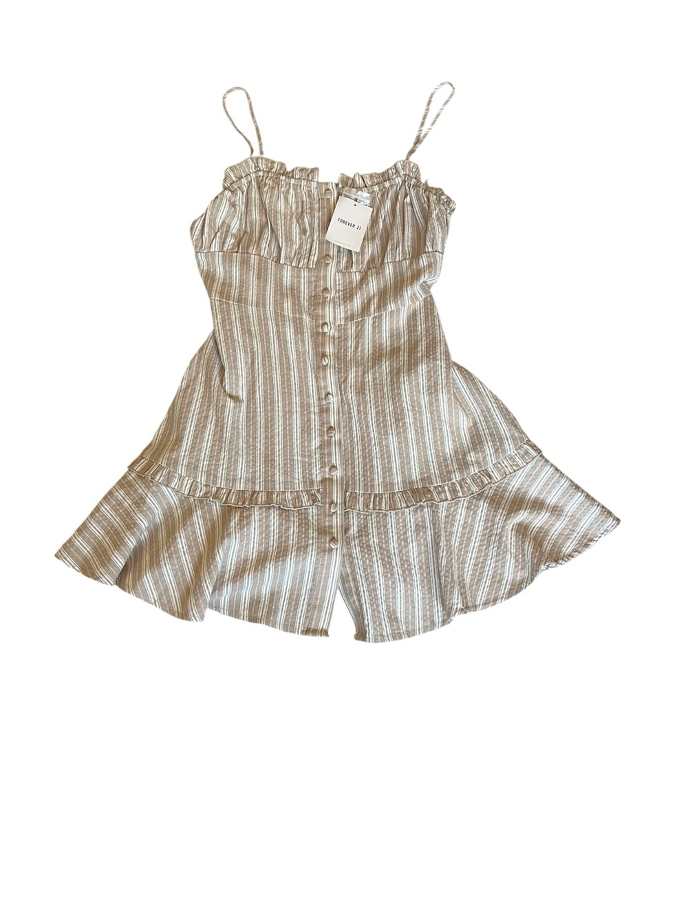 Forever 21 Taupe and White Striped Button-Front Mini Dress